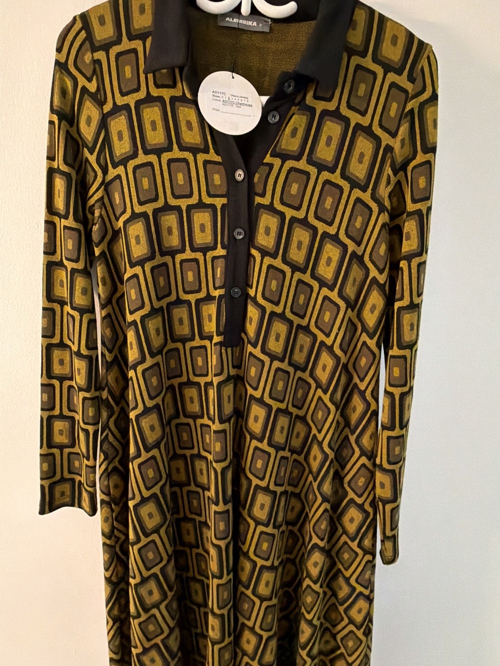 Alberto Makali Chartreuse & Black Geometric Polo Dress